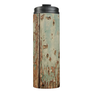 Beige and brown wooden board thermal tumbler