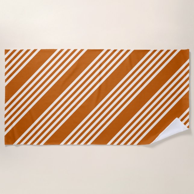 Beige and burnt orange five stripe pattern beach towel (Front)