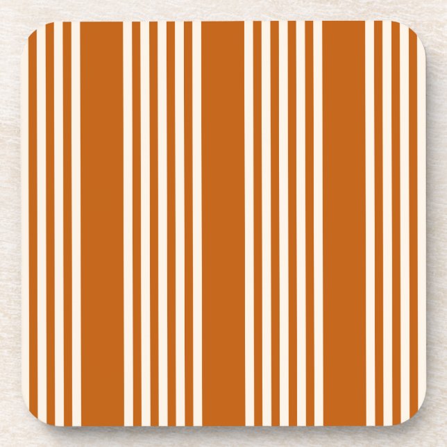Beige and burnt orange five stripe pattern coaster (Front)