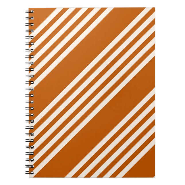 Beige and burnt orange five stripe pattern notebook (Front)