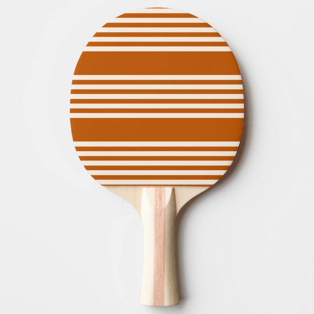 Beige and burnt orange five stripe pattern ping pong paddle (Front)