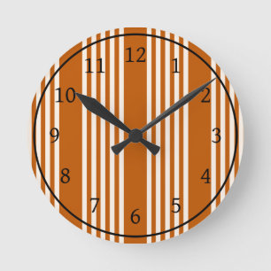 Beige and burnt orange five stripe pattern round clock