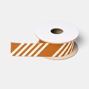 Beige and burnt orange five stripe pattern satin ribbon