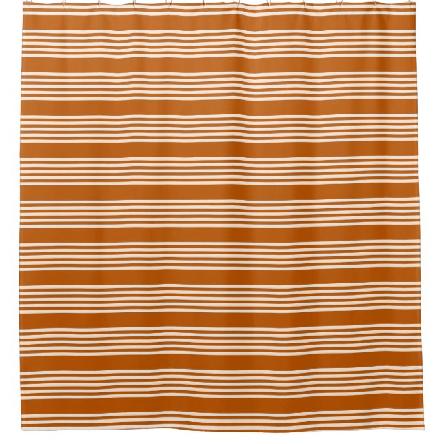 Beige and burnt orange five stripe pattern shower curtain (Front)
