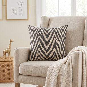 Beige and Charcoal Grey Zebra Print Cushion