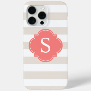 Beige and Coral Stripes Monogram iPhone 15 Pro Max Case