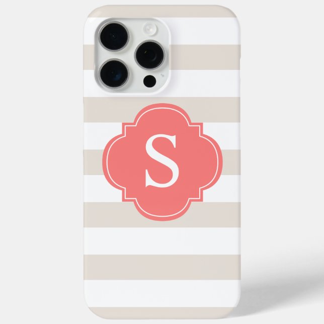 Beige and Coral Stripes Monogram Case-Mate iPhone Case (Back)