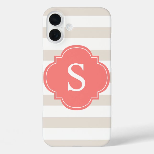 Beige and Coral Stripes Monogram Case-Mate iPhone Case (Back)