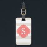 Beige and Coral Stripes Monogram Luggage Tag<br><div class="desc">Cute and stylish designer luggage tag features a cute stripes pattern and can be personalised with your monogram initials,  name and information.</div>
