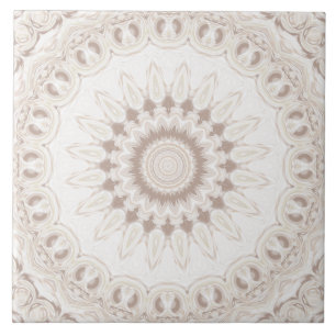 Beige and Cream Mandala Pattern Ceramic Tile