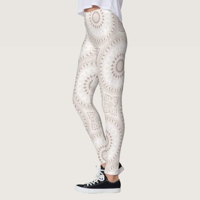 Beige and Cream Mandala Pattern Leggings (Left)