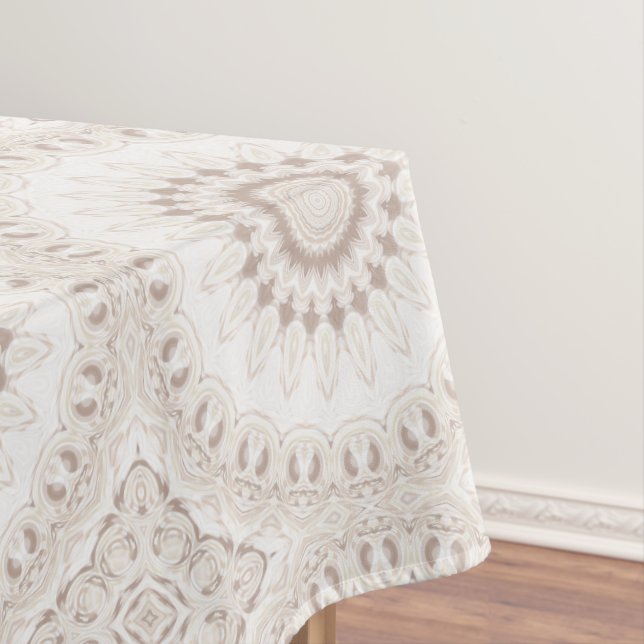 Beige and Cream Mandala Pattern Tablecloth (In Situ)