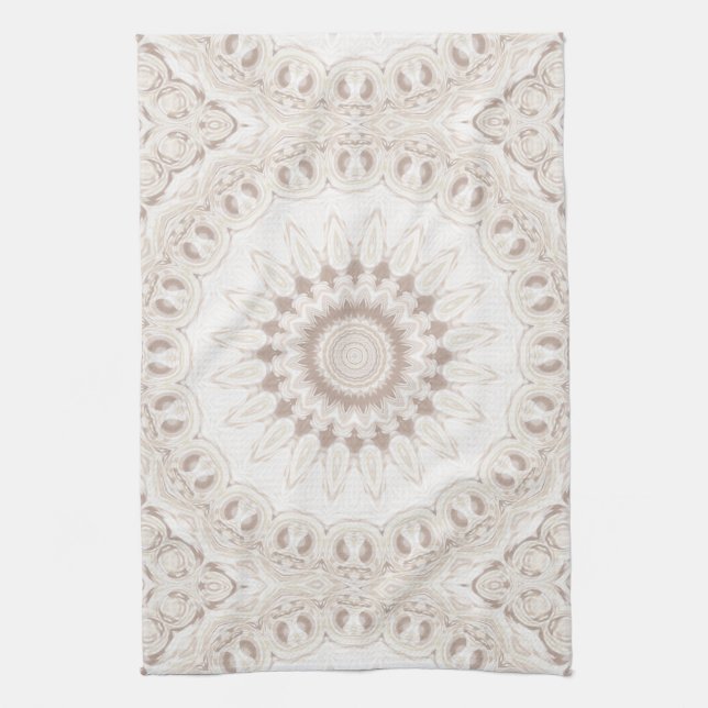 Beige and Cream Mandala Pattern Tea Towel (Vertical)