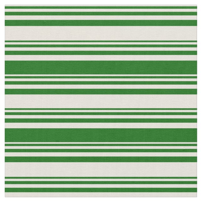 Beige and Dark Green Striped Pattern Fabric (Close Up)