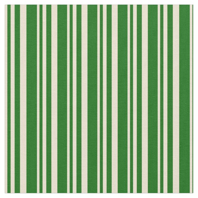Beige and Dark Green Stripes Fabric (Close Up)