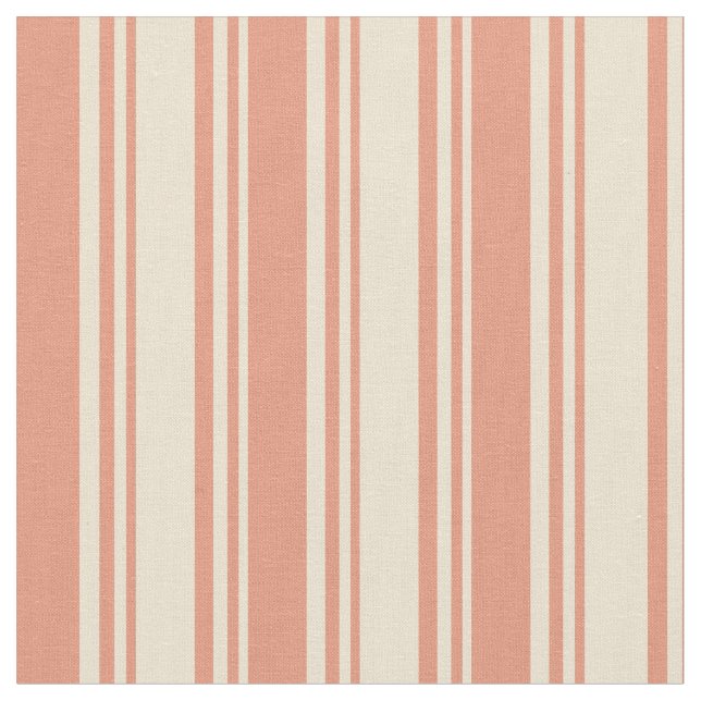 Beige and Dark Salmon Coloured Lines Fabric (Close Up)