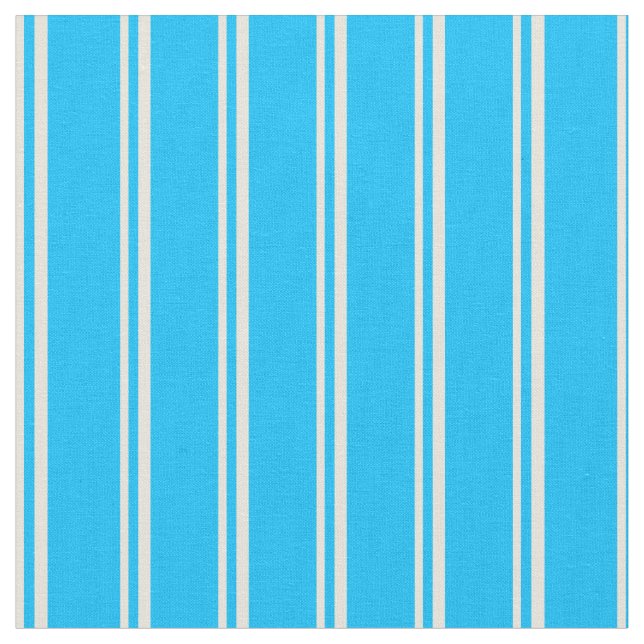 Beige and Deep Sky Blue Coloured Lines Fabric (Close Up)