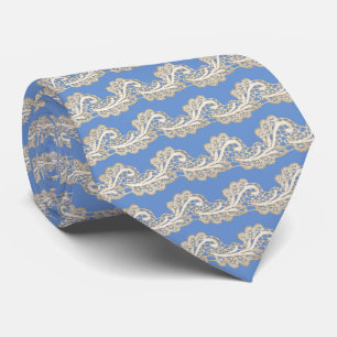 Beige and Ecru Lace on Blue or Any Colour Tie