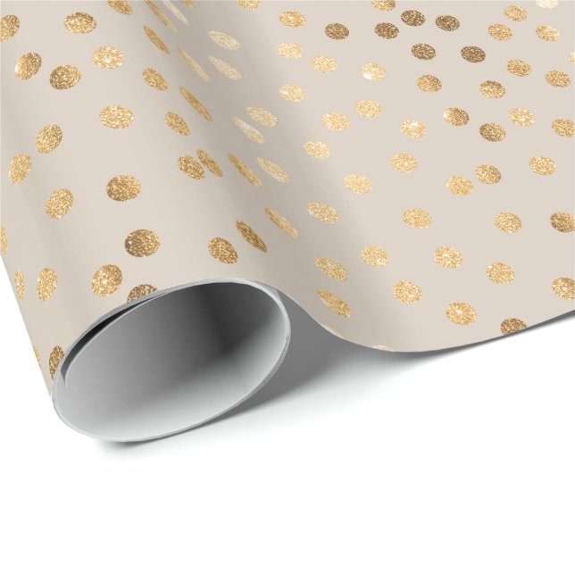 Beige and Gold Glitter City Dots Wrapping Paper (Roll Corner)