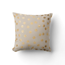 Beige and Gold Glitter Polka Dot Pillow