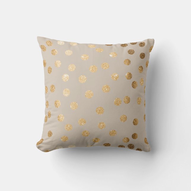 Beige and Gold Glitter Polka Dot Pillow (Front)