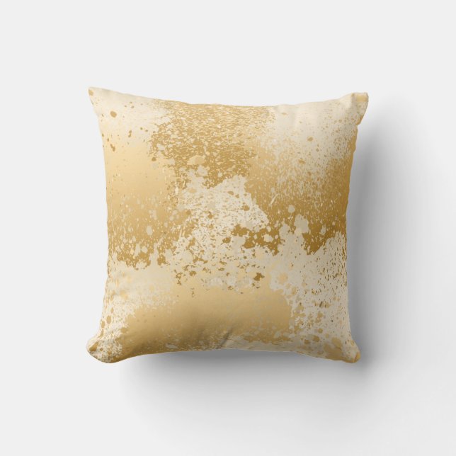 Beige and Gold Paint Splatter Cushion (Front)