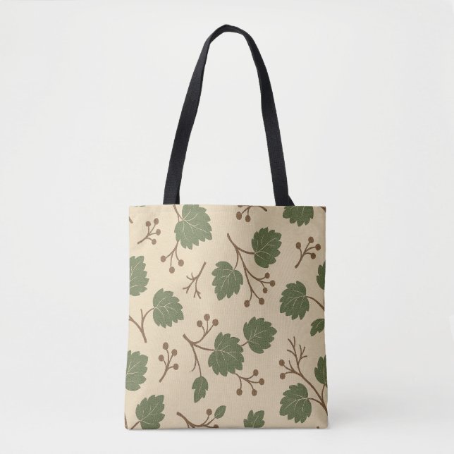 Beige and Green Forest Botanical Tote Bag  (Front)