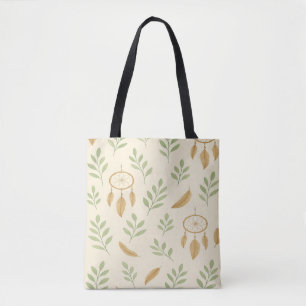 Beige and green leaves  tote bag