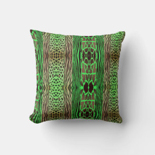 Beige And Green Printed Zebra Stripe Pillow