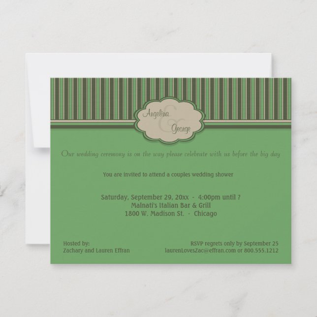 Beige And Green Stripes Couples Shower Invite (Front)