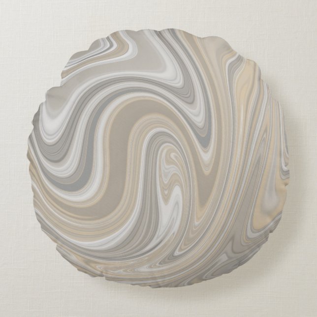 Beige and Grey Abstract Swirls Round Cushion (Front)