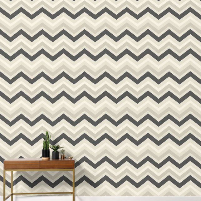 Beige and Grey Chevron Pattern Wallpaper (Hallway)