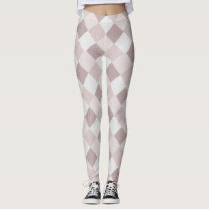 Beige and Grey Geometric Patchwork Pattern Oblique Leggings