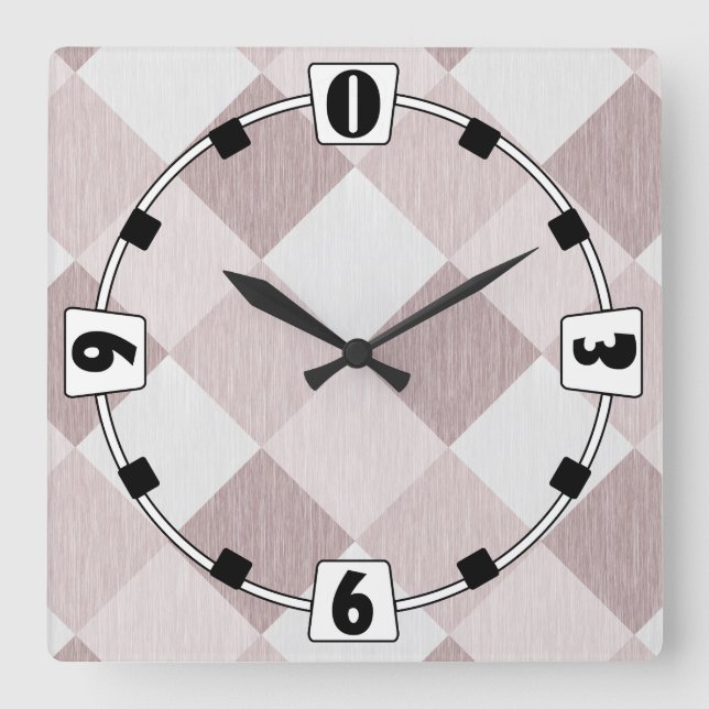 Beige and Grey Geometric Patchwork Pattern Oblique Square Wall Clock (Front)