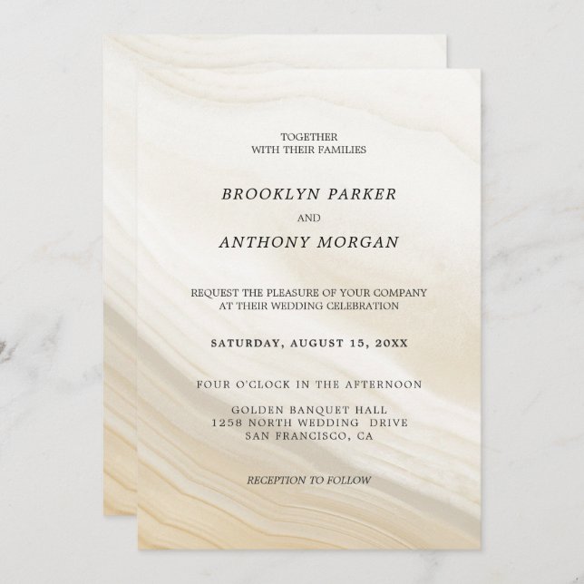 Beige And Grey Marbled Wedding Invitation (Front/Back)
