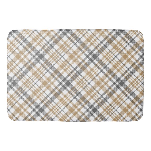 Beige And Grey Plaid  Bath Mat (Front)