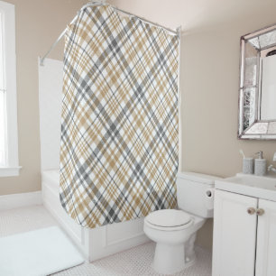 Beige And Grey Plaid Shower Curtain