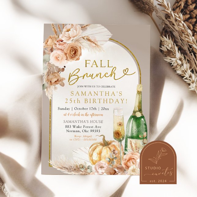 Beige and Ivory Boho Fall Brunch Birthday Invitation (Creator Uploaded)