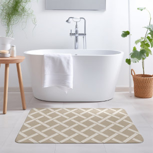 Beige and Ivory Lattice Modern Farmhouse Bath Mat