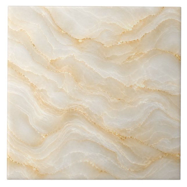 Beige and Ivory Onyx Effect with Gold Waves Ceramic Tile (Front)