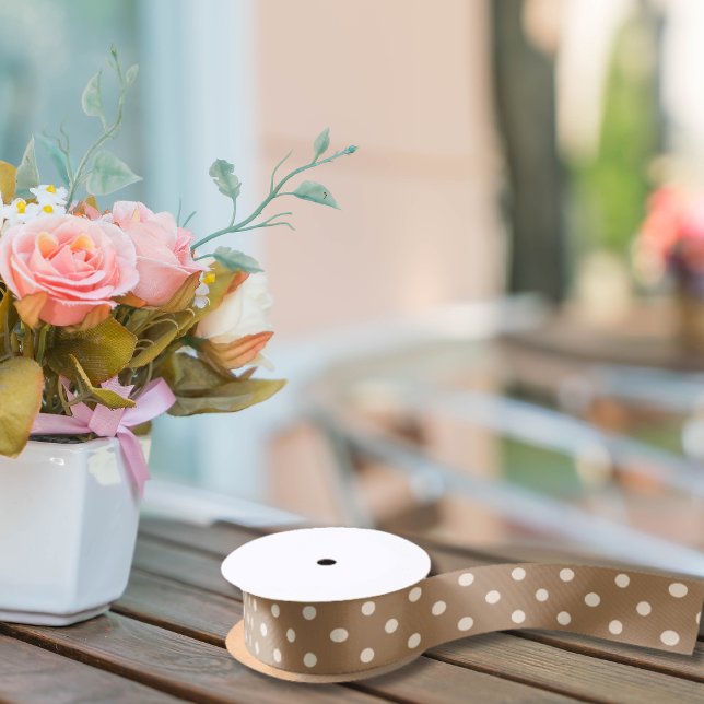 Beige and latte Polka dot Satin Ribbon (Creator Uploaded)