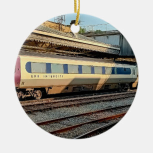Beige and Maroon train Ceramic Ornament