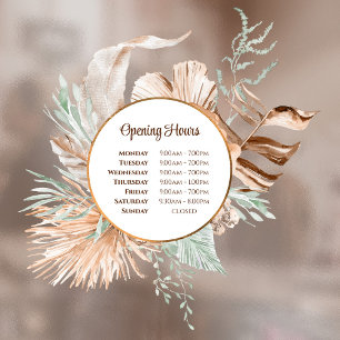 Beige and Mint Bouquet Opening Hours Window Cling
