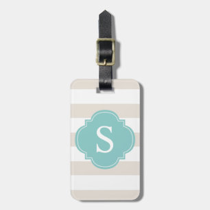 Beige and Mint Stripes Monogram Luggage Tag