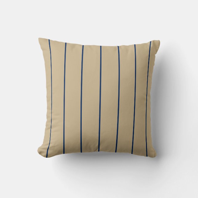 Beige and Navy Modern Stripes Print Cushion (Front)