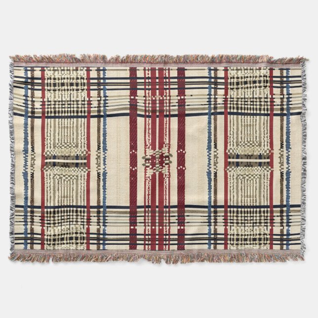 Beige and Navy Rustic Plaid Pattern Throw Blanket (Front)