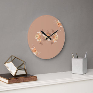 Beige and Orange Botanical Wall Art, Autumn Bloom Large Clock