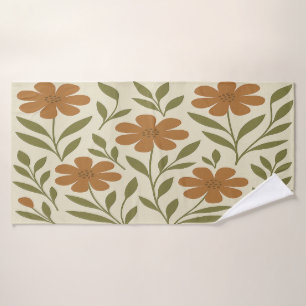 Beige and Orange Floral Bath Towel
