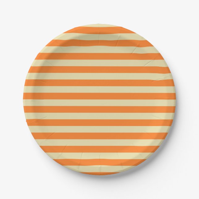 Beige and Orange Stripes Paper Plate (Front)