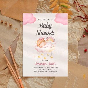 Beige and Pastel Pink Baby Sleep Baby Shower Invitation